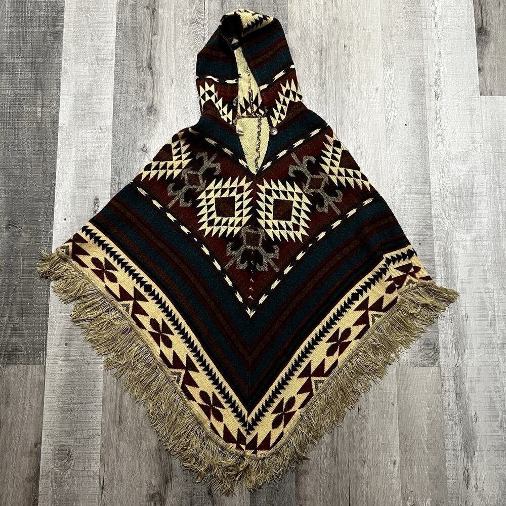 Alpaca Wool Poncho Ancestral Design Poncho Hooded Poncho Colorful Aztec M/L